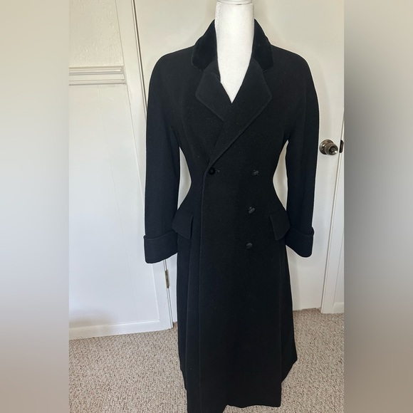 Laura Ashley Rare Victorian Black Trench Coat with Fitted Silhouette size 8